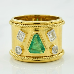 Emerald & Diamond Cigar Band Ring | 0.75ct, 0.30ctw | SZ 6.5 | Captivating Piece Effortless Style