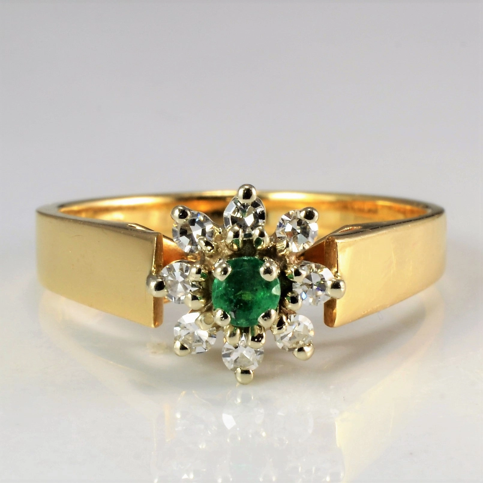 'Birks' Emerald & Diamond Floral Ring | 0.12ctw, 0.07ct | SZ 6.25 | Timeless Craft Shine Polished Finish
