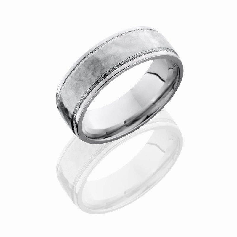 Flat Stepped Edges Cobalt Chrome Hammered Wedding Band 7mm Classic Piece