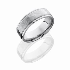 Exquisite Symbol Classic Finish Flat Stepped Edges Cobalt Chrome Hammered Wedding Band 7mm