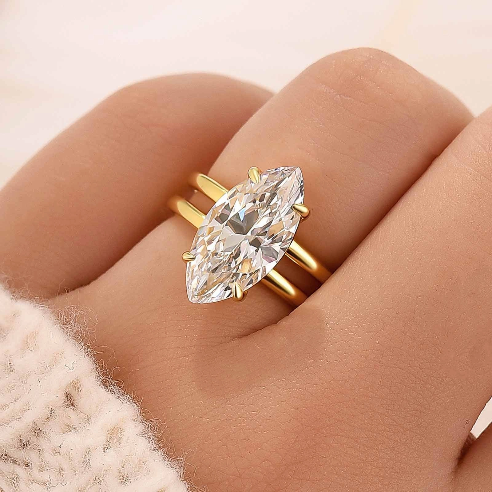 Unique 4.0Ct Marquise Cut Solitaire Engagement Ring Travel Ring Everyday Look Signature Charm