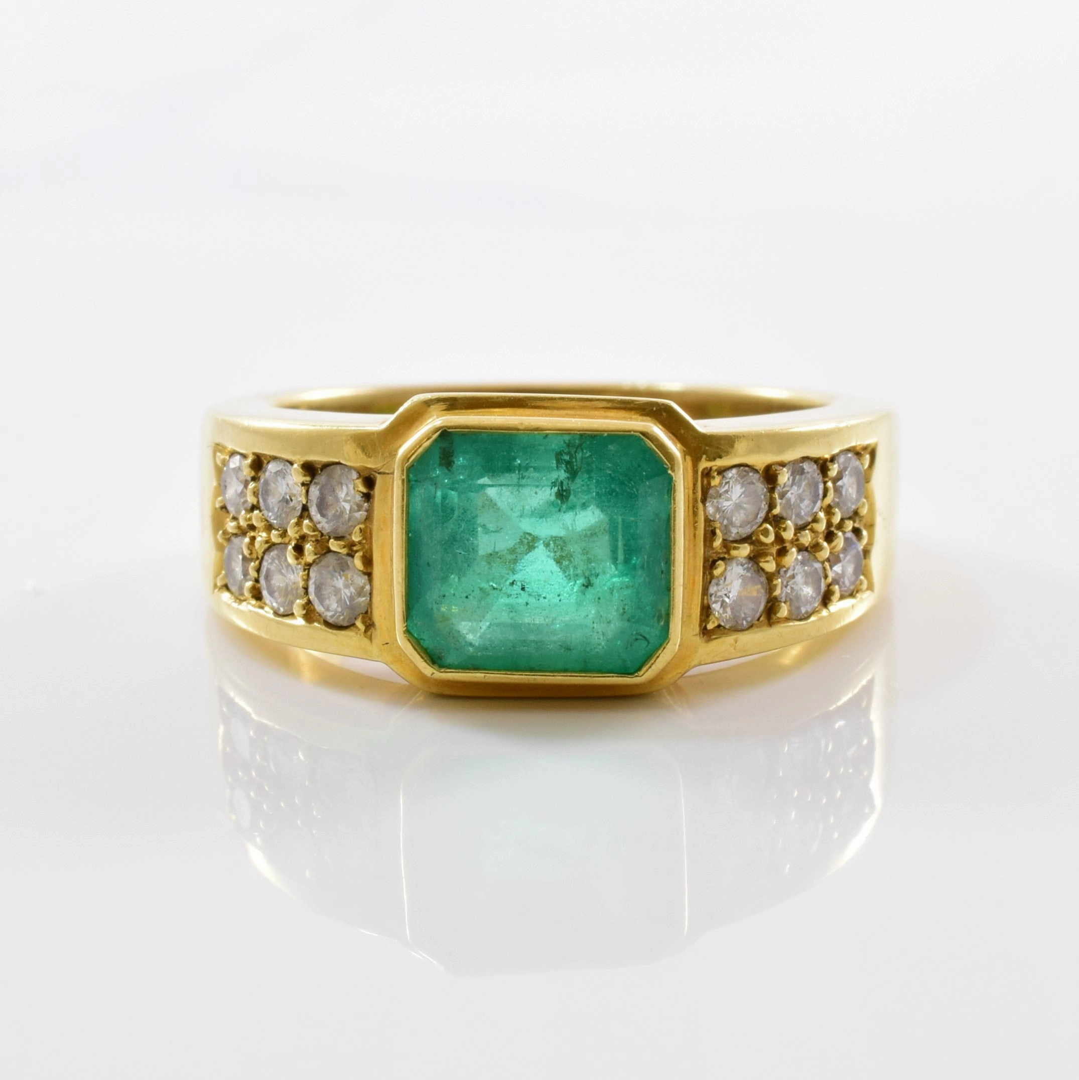 Bright Highlight Bezel Set Emerald & Diamond Ring | 0.36 ctw SZ 5.5 |