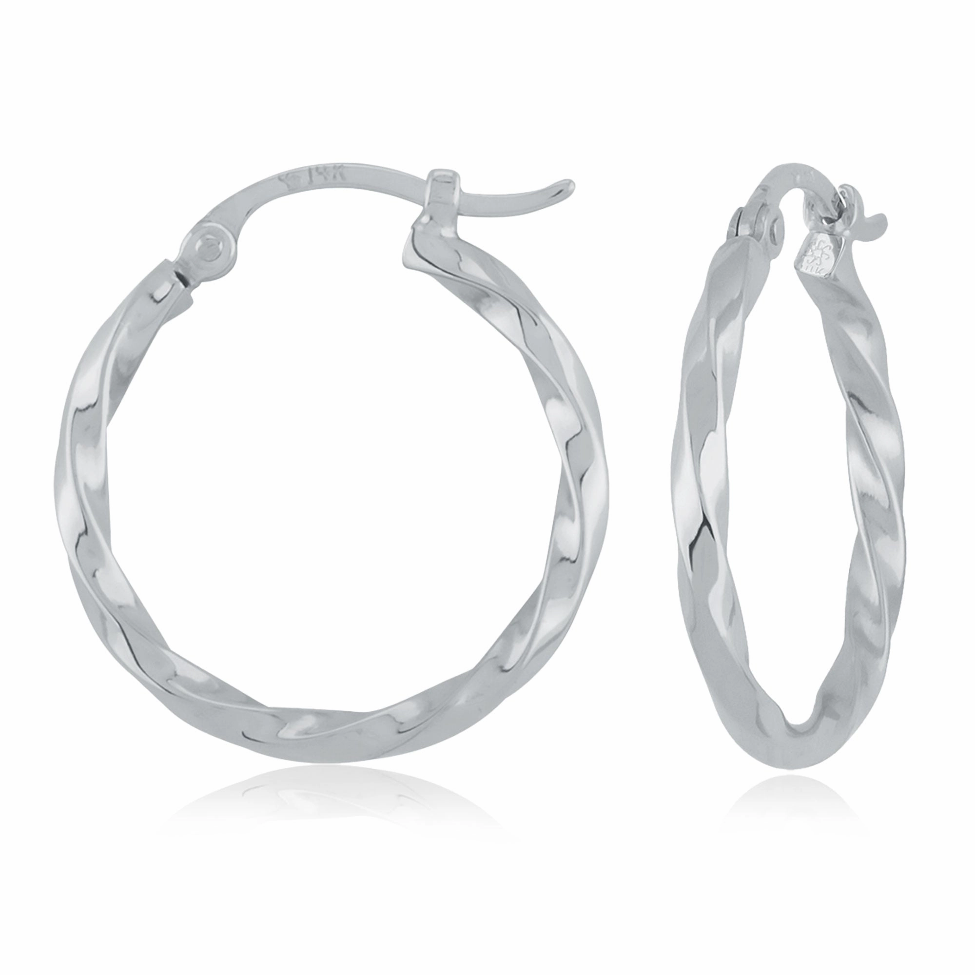 Comfortable Design Twisted Tube Hoop Earrings 14K White Gold 18mm