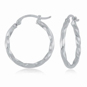 Comfortable Design Twisted Tube Hoop Earrings 14K White Gold 18mm