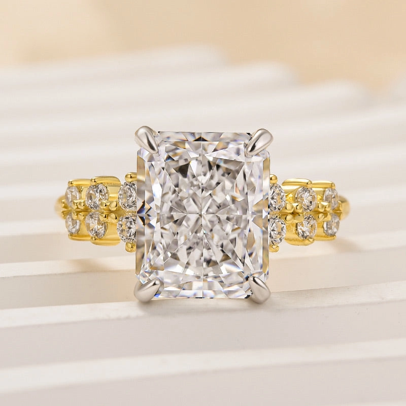 Louily Unique 4.5 Carat Radiant Cut Yellow Gold Engagement Ring Comfort Design