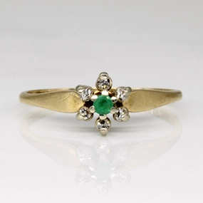 Flat Detail Diamond & Emerald Cluster Ring | 0.03ctw, 0.02ct | SZ 5.5 |