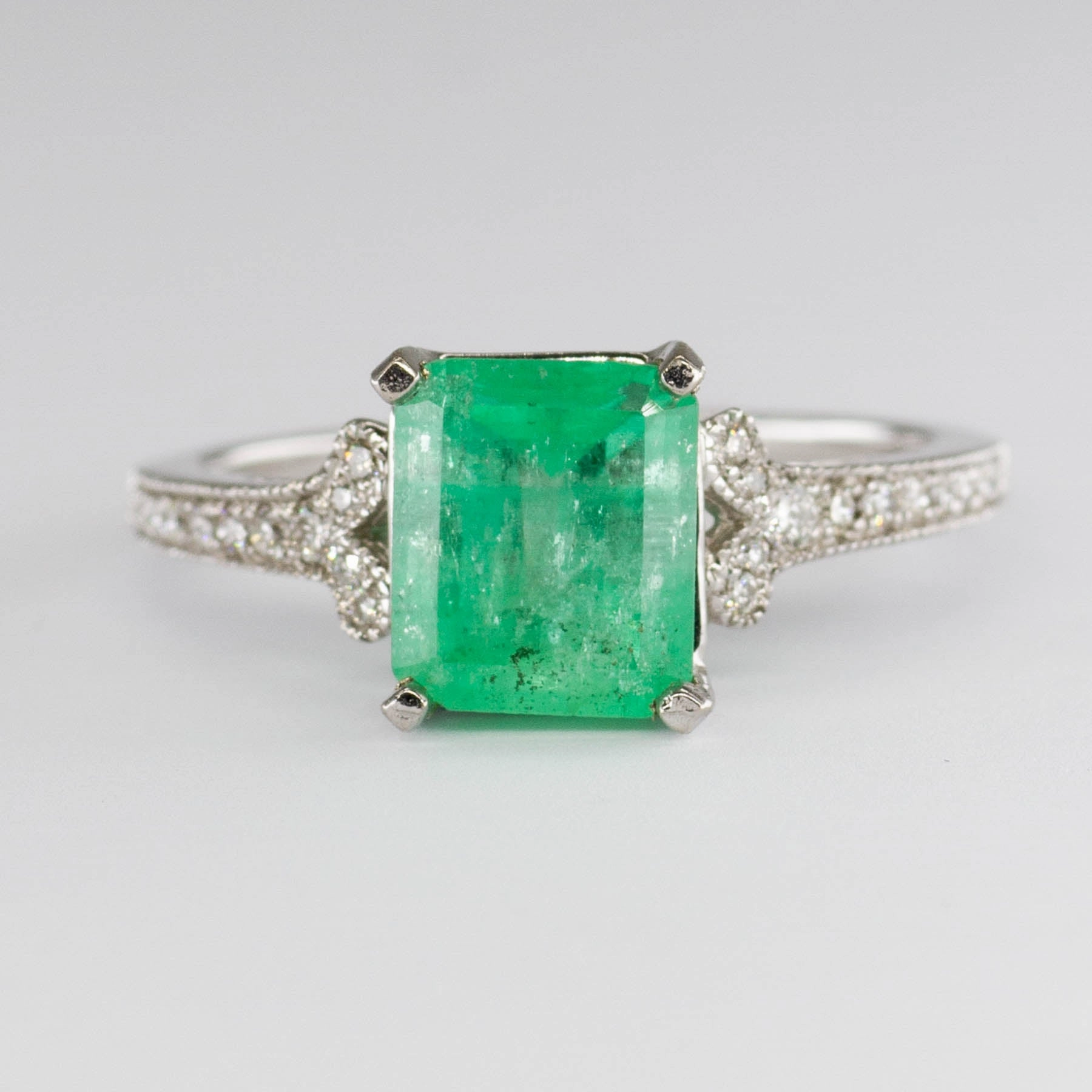 Bright Shine Precious Detail Emerald & Diamond Ring | 2.00ct, 0.15ctw | SZ 6.5 |