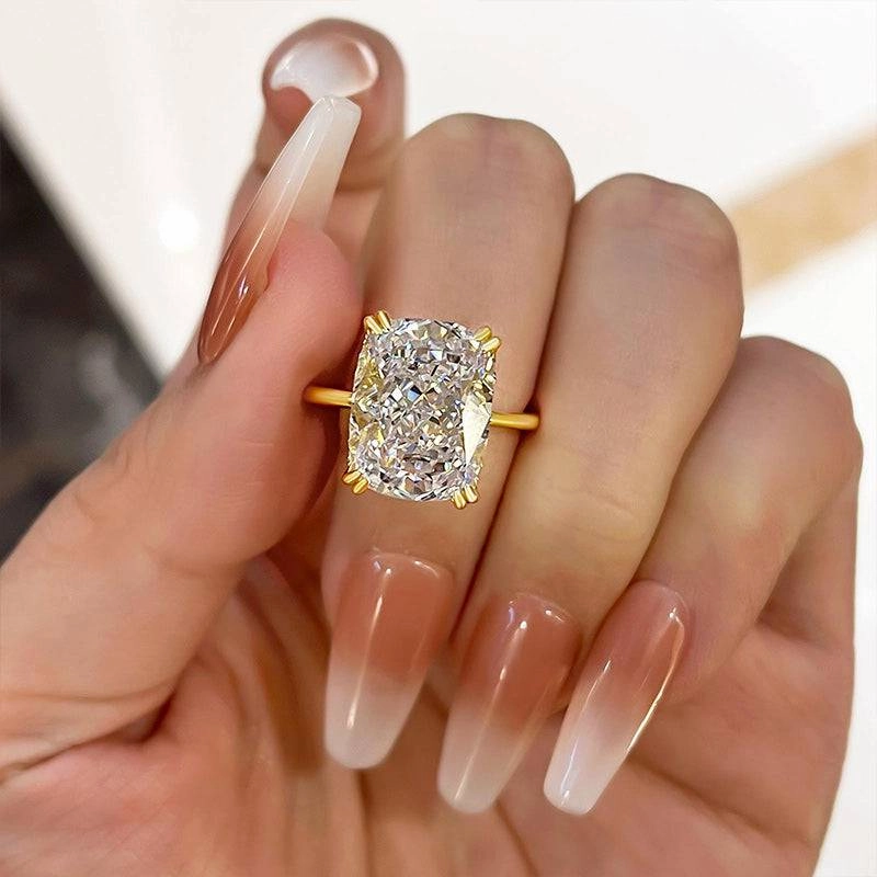 Louily Gorgeous Yellow Gold Cushion Cut Engagement Ring for Women In Sterling Silver Stylish Detail