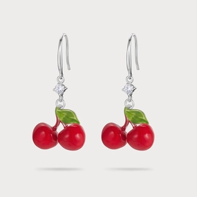 Vibrant Jewelry Fashion Collection Silver Cherry Earrings