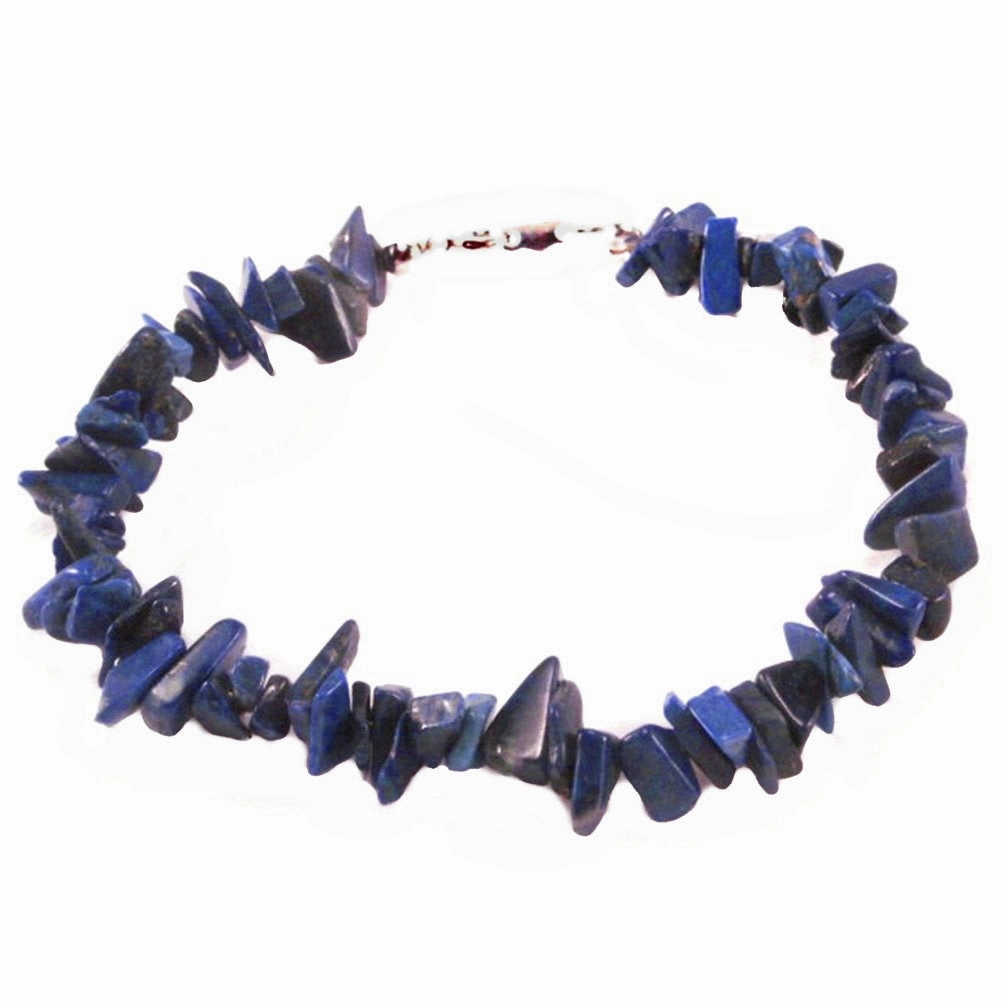 Charming Detail Genuine Lapis Lazuli Gem Chip Bracelet Sterling Silver Handmade