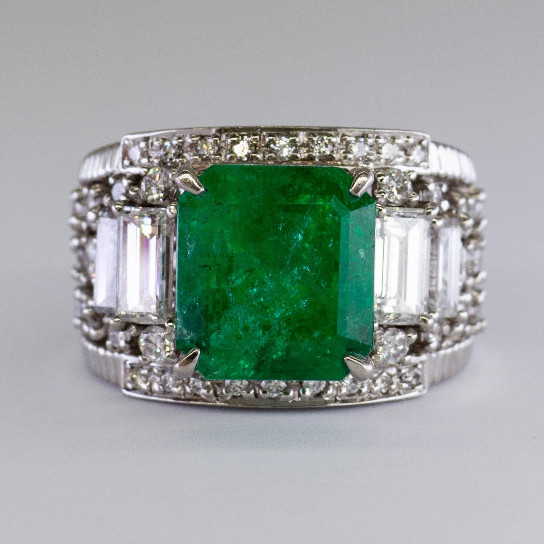 Emerald & Baguette Diamond Ring | 4.64ct, 1.96ctw | SZ 5.75 | Custom Design Pieces Seasonal Look