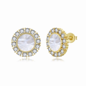 Gold Plated Sterling Silver Mother of Pearl With CZ Stud Earring Shine Piece