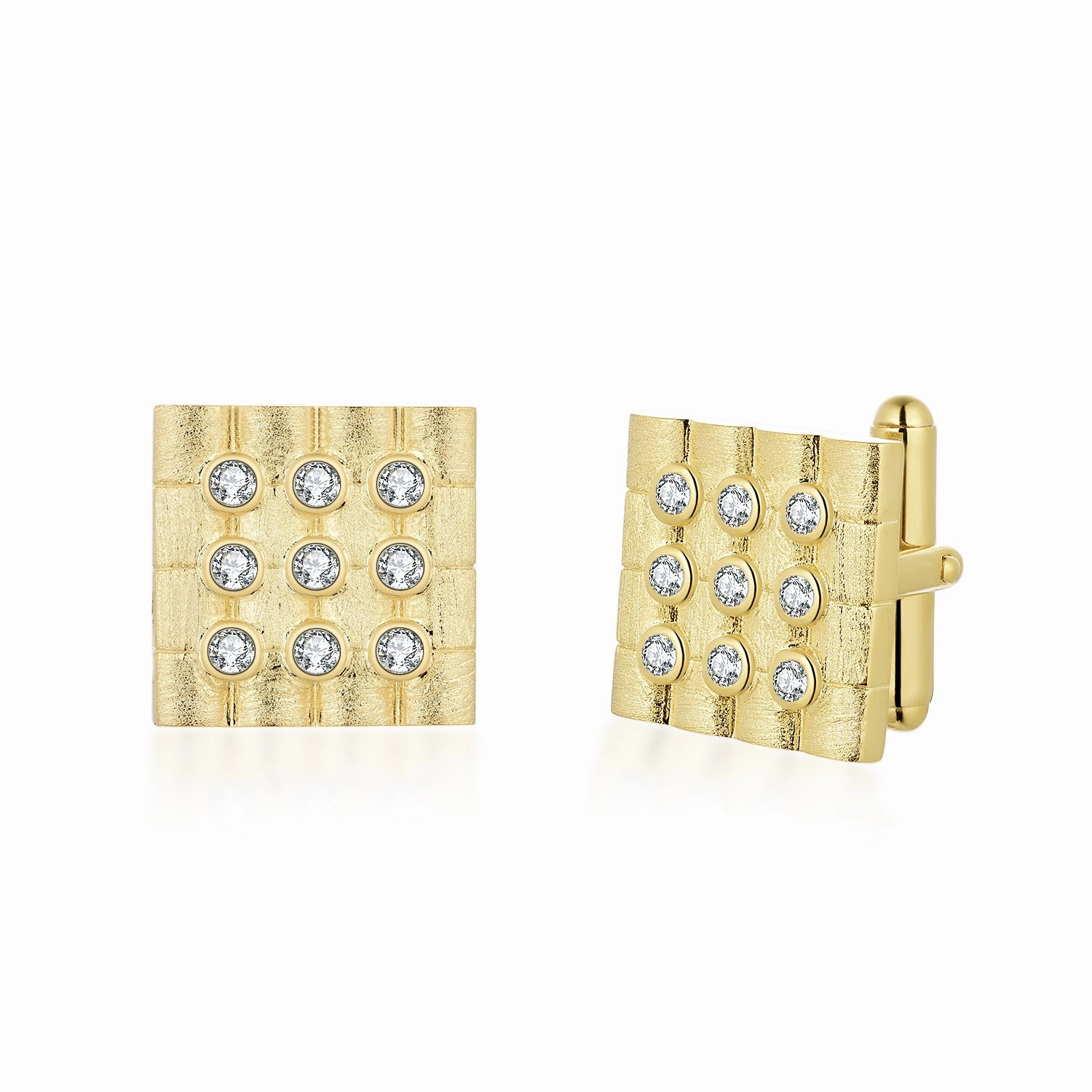 Sterling Silver Brushed Gold Plated Square With CZ Cufflinks Bold Pieces