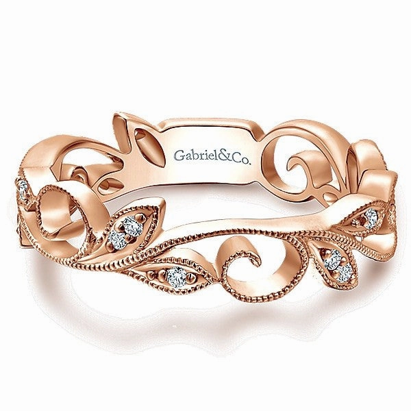 Floral Stackable Diamond  Band 14K Rose Gold Corporate Gift Minimal Gift