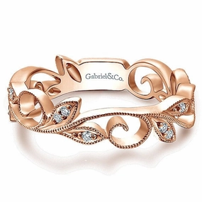 Floral Stackable Diamond  Band 14K Rose Gold Corporate Gift Minimal Gift