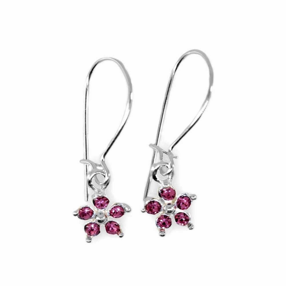 Flower Earrings with Swarovski(R) Crystal Rose Pink Sterling Silver Gentle Look Layer Friendly