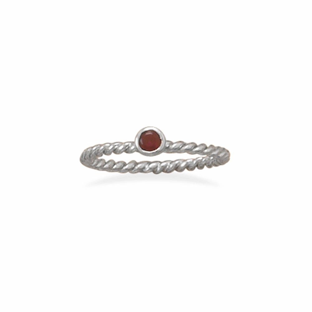 Vibrant Form Modern Finish Stackable January Ring Rhodium on Sterling Silver Rope Band