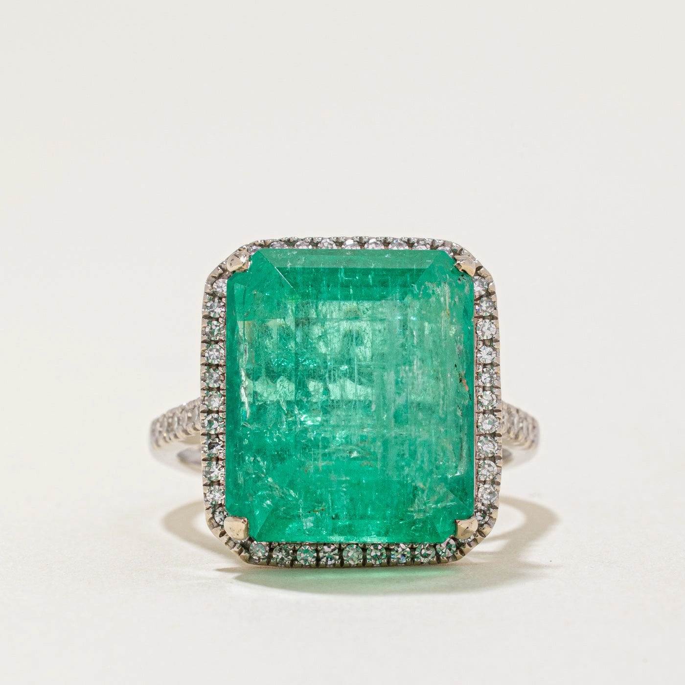 Gift Appeal 'Effy' Emerald & Diamond Halo Cocktail Ring | 12.67ct, 0.30ctw | SZ 6 |