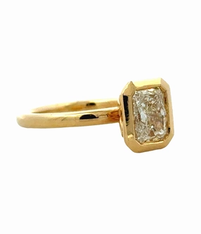 14 Karat Yellow Gold Bezel Set Radiant Cut Engagement Ring Designer Style