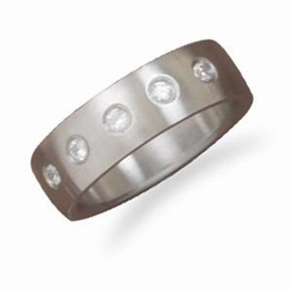 Glamorous Gem Stainless Steel Band Ring with Cubic Zirconia Accents