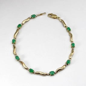 Natural Detail Charming Look Emerald & Diamond Chain Bracelet | 1.08ctw | 0.01ctw | 7"|