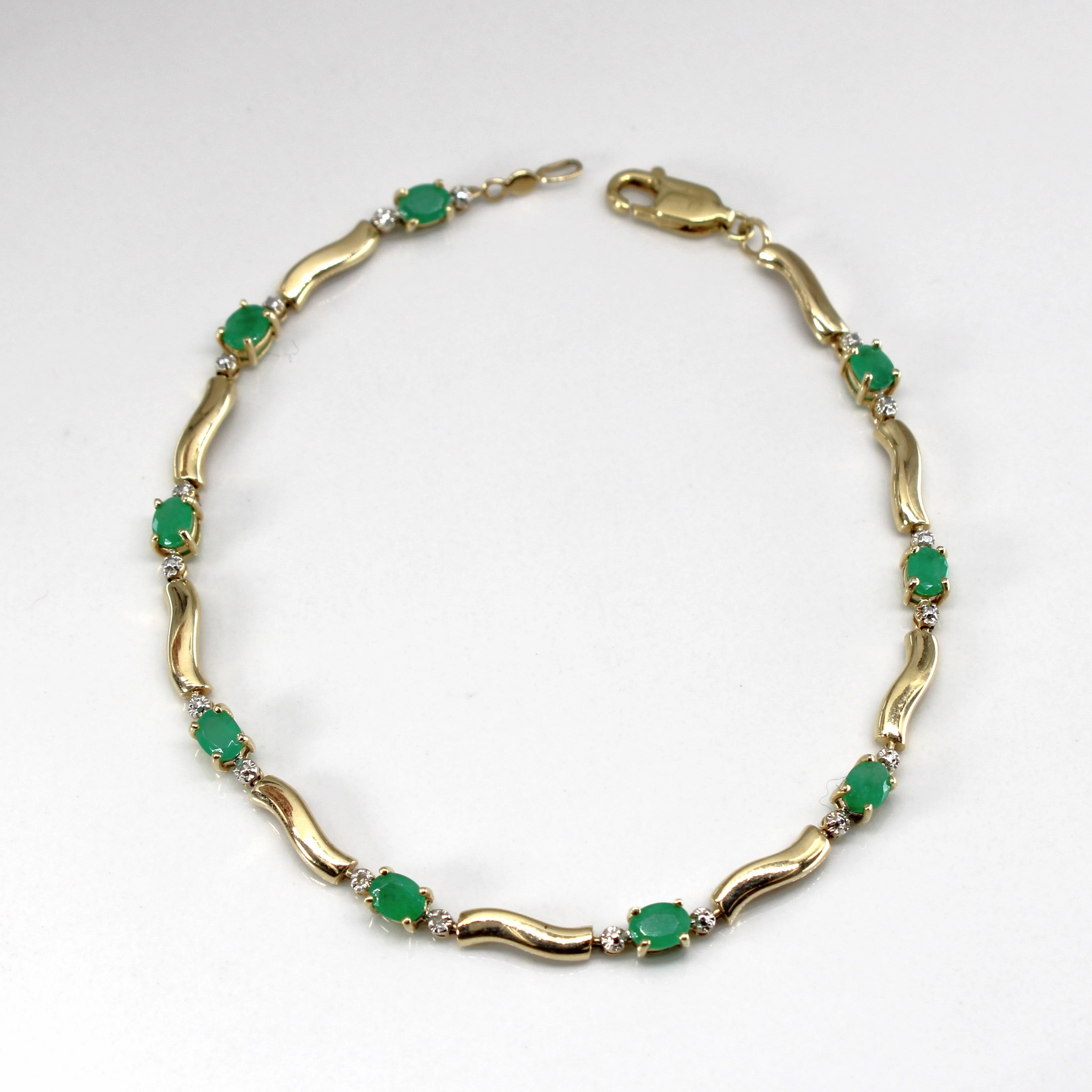 Natural Detail Charming Look Emerald & Diamond Chain Bracelet | 1.08ctw | 0.01ctw | 7"|