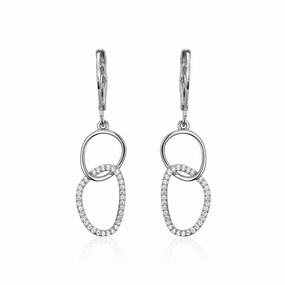 Modern Shine Surgical Steel Half Micropave Double Link Leverback Earrings