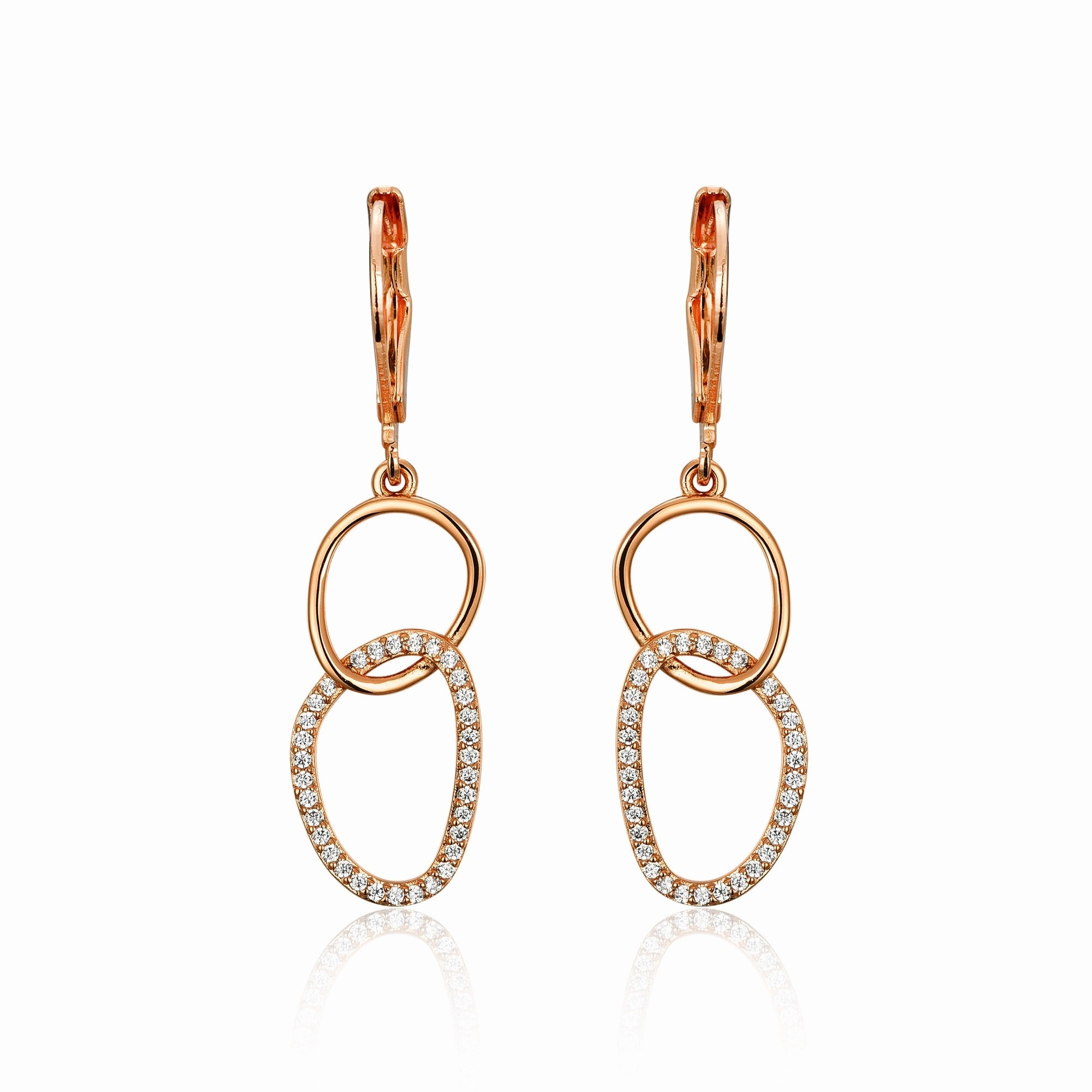 Shine Moment Surgical Steel Half Micropave Double Link Leverback Earrings