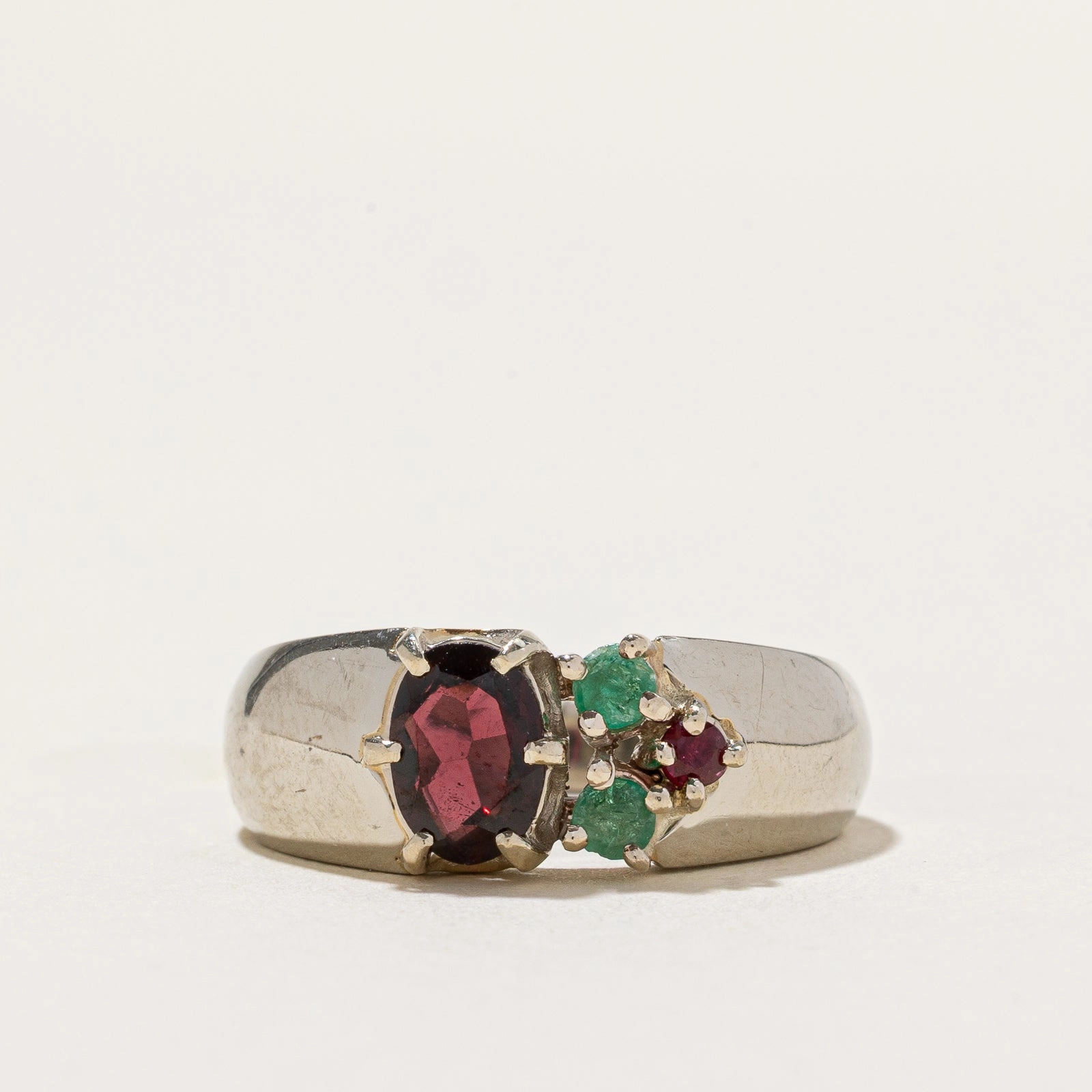 Vogue Accent Finest Style Garnet, Emerald & Ruby Cluster Ring | 0.90ctw | SZ 7