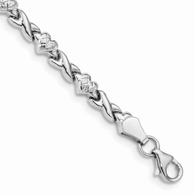 Popular Pick Romantic Gesture 14k White Gold Polished Diamond-cut X-and-Heart 7 inch Bracelet