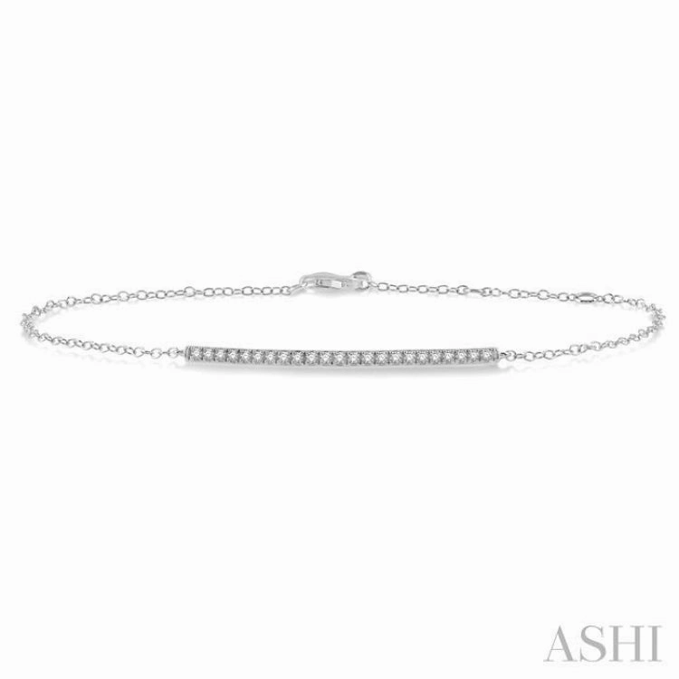 Clear Unification 1/5 Ctw Bar Shape Round Cut Diamond Link Chain Bracelet in 10K White Gold