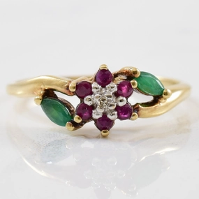 Floral Ruby & Emerald Ring | 0.01ctw, 0.10ctw, 0.17ctw | SZ 7 | Beauty Fit Dazzling Finish