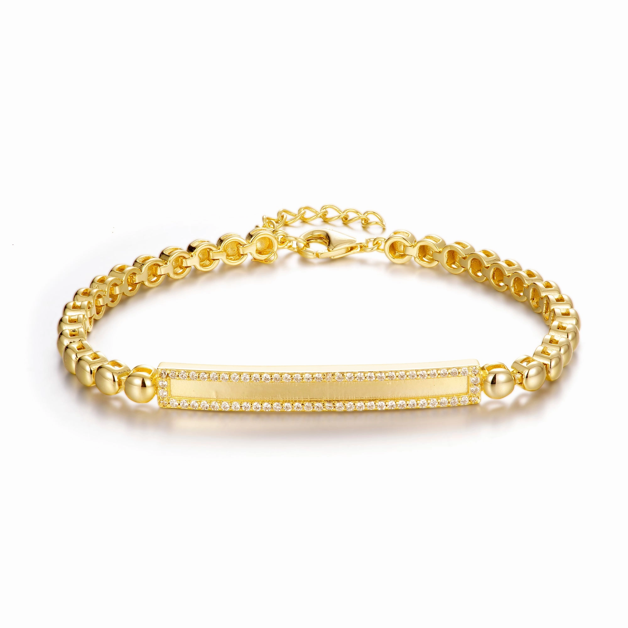 Gold-plated Sterling Silver Bar With Ball Chain Bracelet Delicate Form Handcrafted Craft