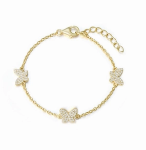Seasonal Light shiny accents Gold Plated Sterling Silver Butterfly Station Bracelet