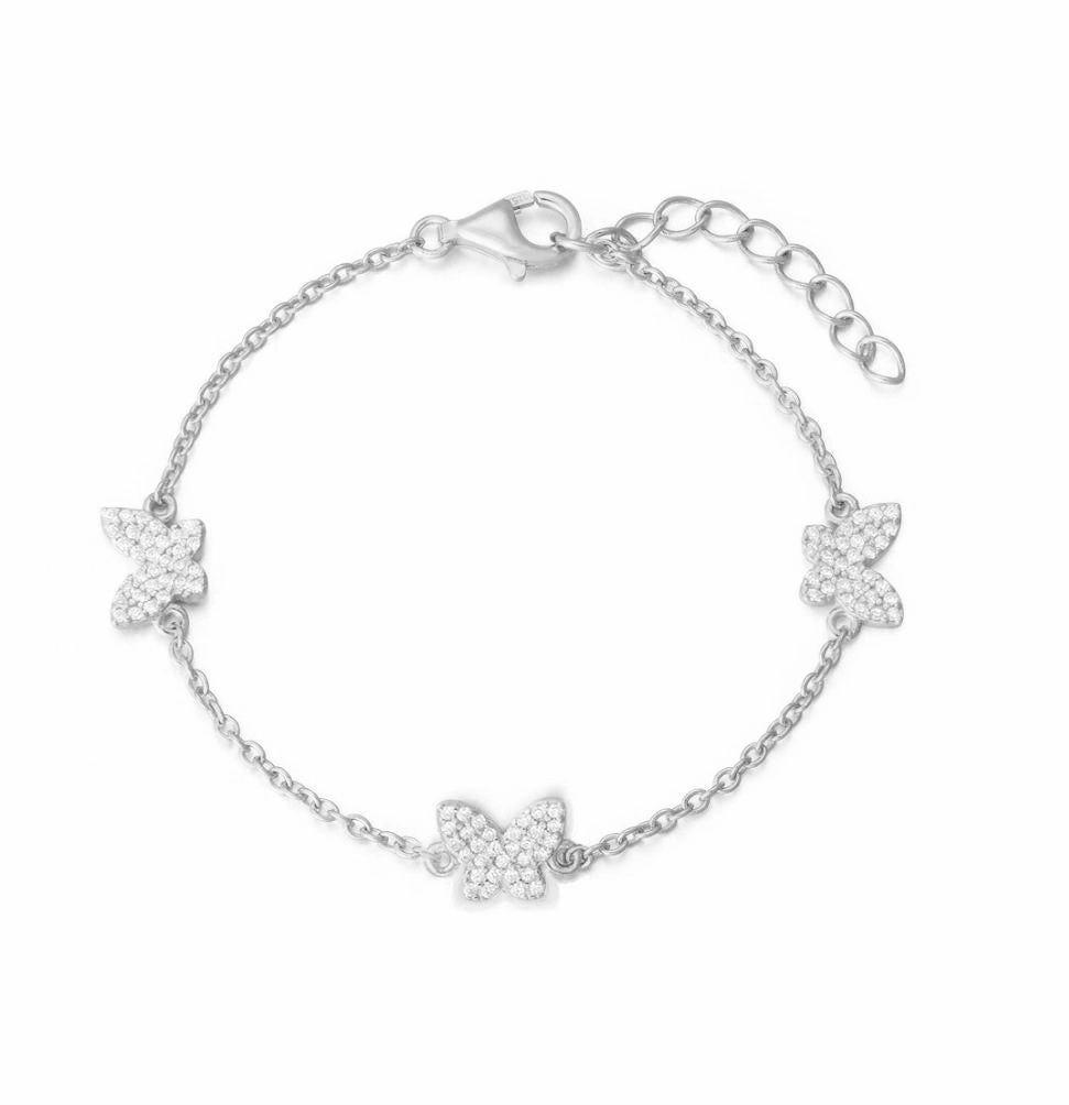 Everyday Style Bold Accent Gold Plated Sterling Silver Butterfly Station Bracelet