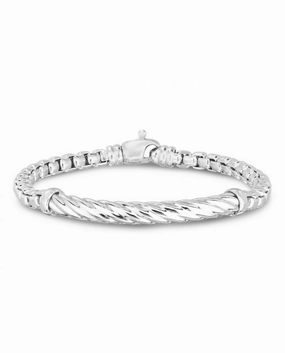 Gents Sterling Silver Rope Bar Section Bracelet - 8.25 Inch Nature Themes