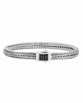 Adventure Gear Holy Composites Gents Sterling Silver Weave Bracelet with Black Sapphire Box Clasp