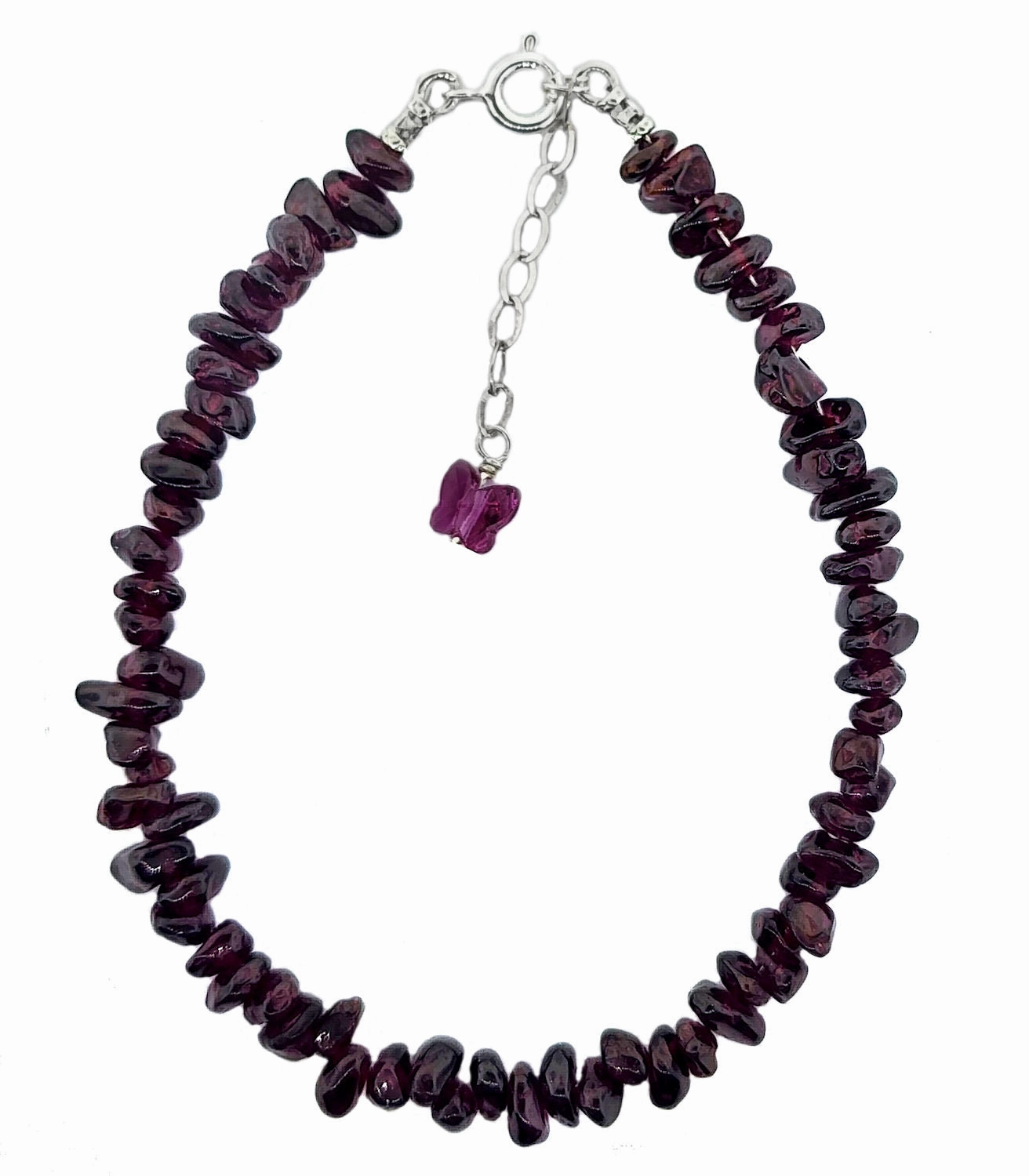 Wardrobe Staple Genuine Garnet Gem Chip Bracelet with Beads Sterling Silver Handmade