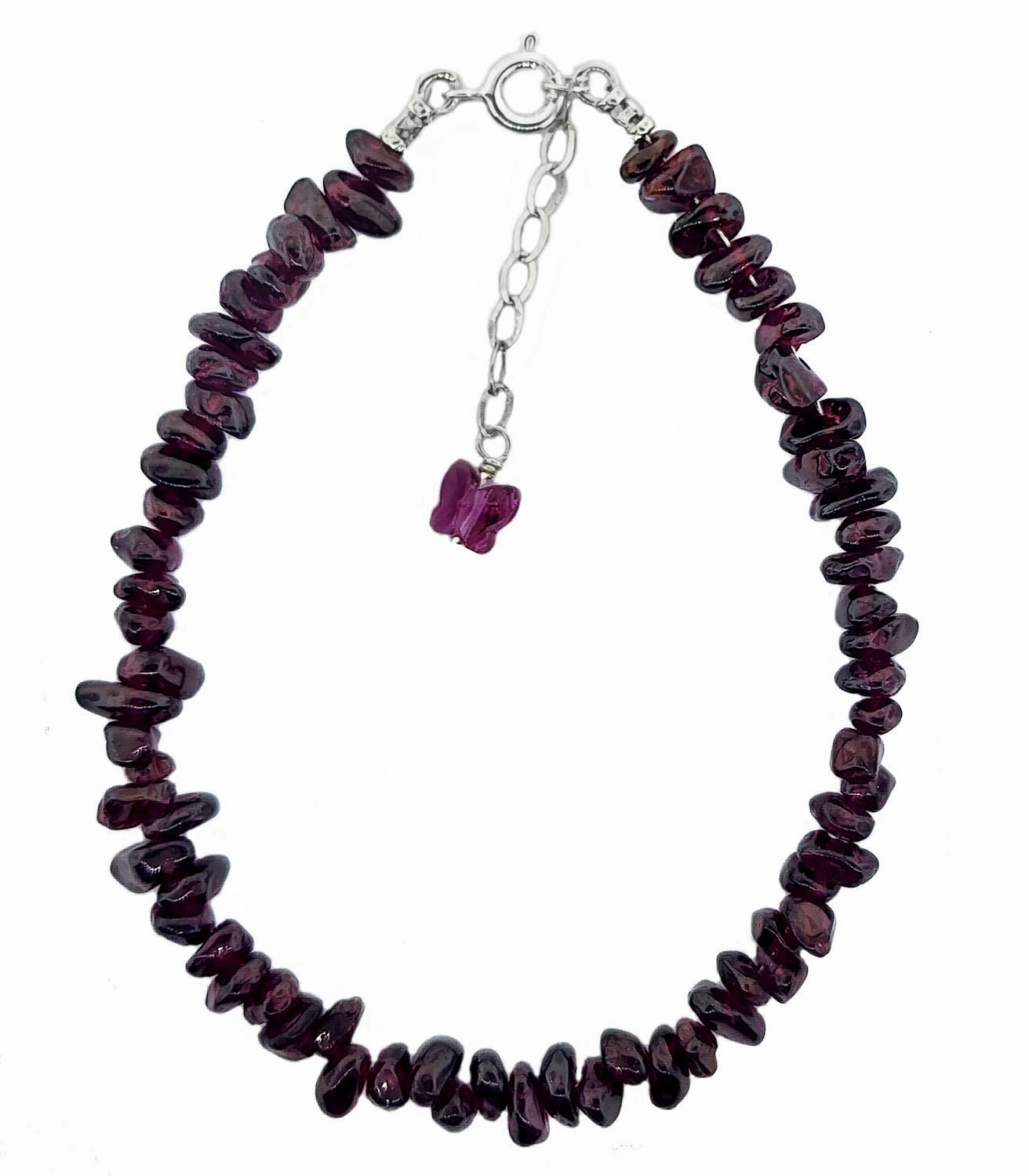Genuine Garnet Gem Chip Bracelet with Beads Sterling Silver Handmade Opulent Edge daily accessory