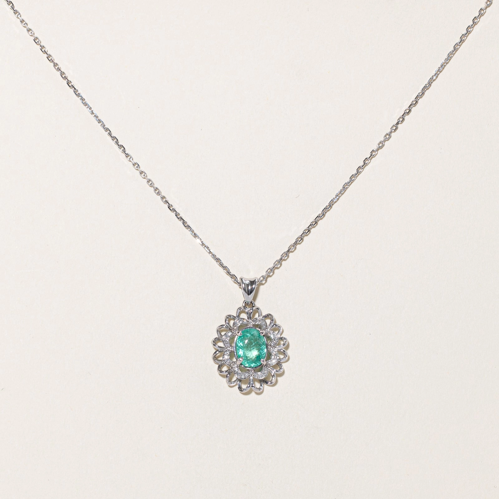 GIA Emerald & Diamond Sliding Pendant Necklace | 2.14ct, 0.13ctw | 16" Close Up Fashion Accessory