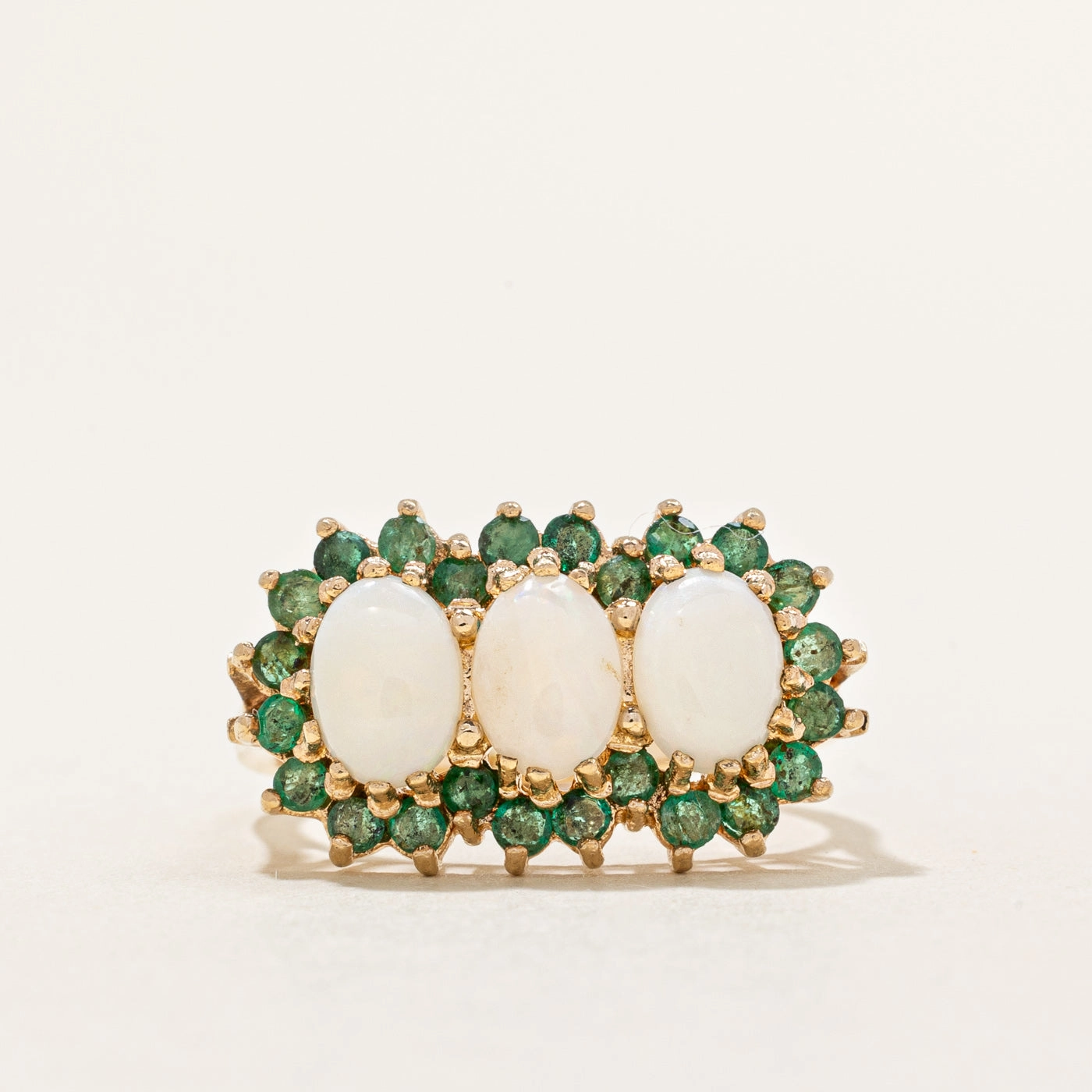 1977 London Opal & Emerald Cocktail Ring | 1.20ctw, 0.20ctw | SZ 7.75 | Holiday Glow