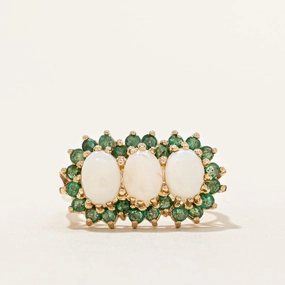 1977 London Opal & Emerald Cocktail Ring | 1.20ctw, 0.20ctw | SZ 7.75 | Holiday Glow