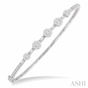 Current Custom 1 1/10 Ctw Lovebright Circular Mounts Baguette & Round Cut Diamond Bangle in 14K White Gold
