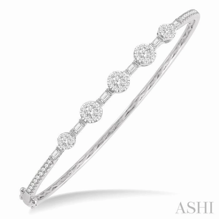 Current Custom 1 1/10 Ctw Lovebright Circular Mounts Baguette & Round Cut Diamond Bangle in 14K White Gold