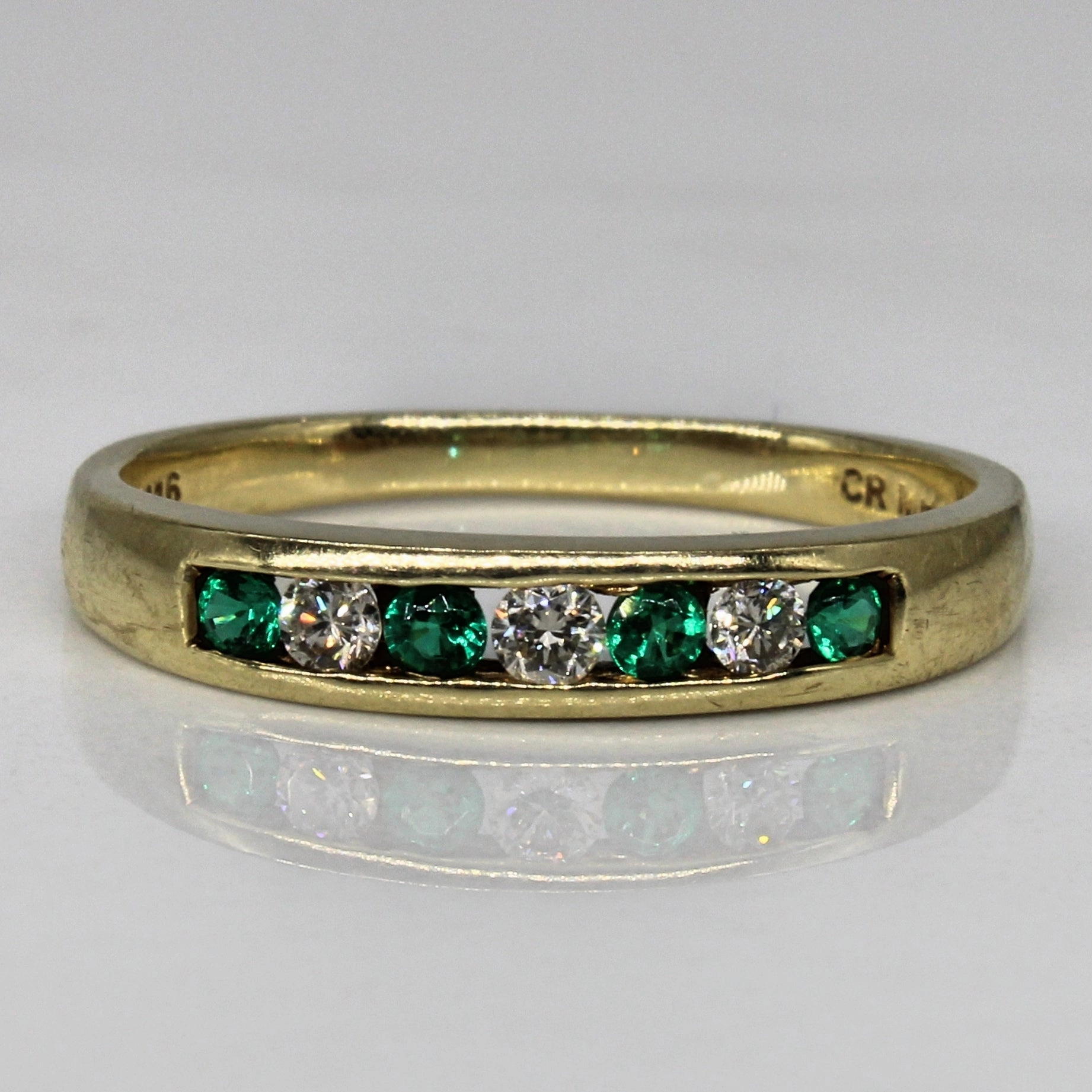 Creative Feature Dazzling Finish Diamond & Synthetic Emerald Chanel Set Ring | 0.09ctw, 0.08ctw | SZ 7.5 |