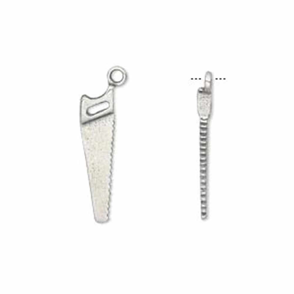 Carpenters Tool Hand Saw Charm Charm Sterling Silver Double-Sided Design Neutral Tone Classic Look