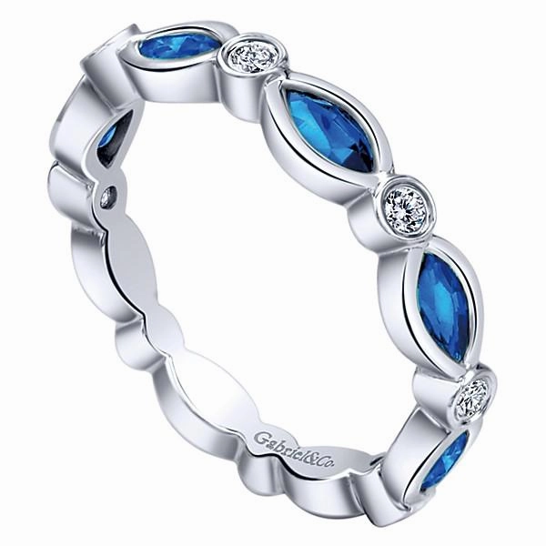 Traditional Piece Low-Cost Art Diamond And Marquise Sapphire Stackable Ring 14K White Gold