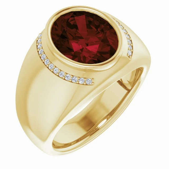 14K Yellow Mozambique Garnet & 1/8 CTW Diamond Ring Flirty Accent Vibrant Glam