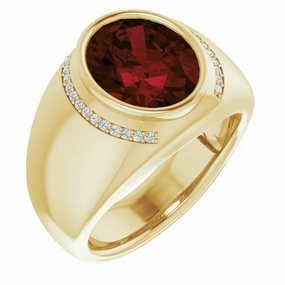 14K Yellow Mozambique Garnet & 1/8 CTW Diamond Ring Flirty Accent Vibrant Glam