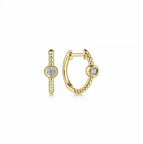 Comfortable Statement Graceful Edge 14K Yellow Gold .08cttw Diamond Bujukan Huggie Earrings